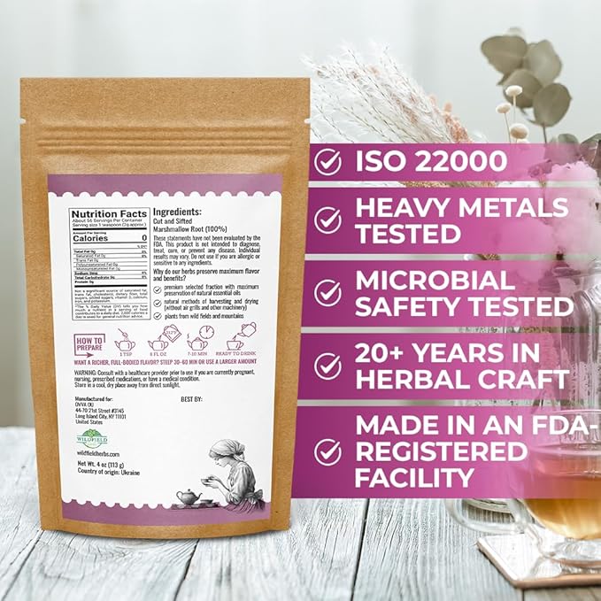 4 oz. Dried Marshmallow Root Tea Marshmallow Root Herb Herbal Tea (Althaea Officinalis) - 113g Herb Raíz De Malvavisco