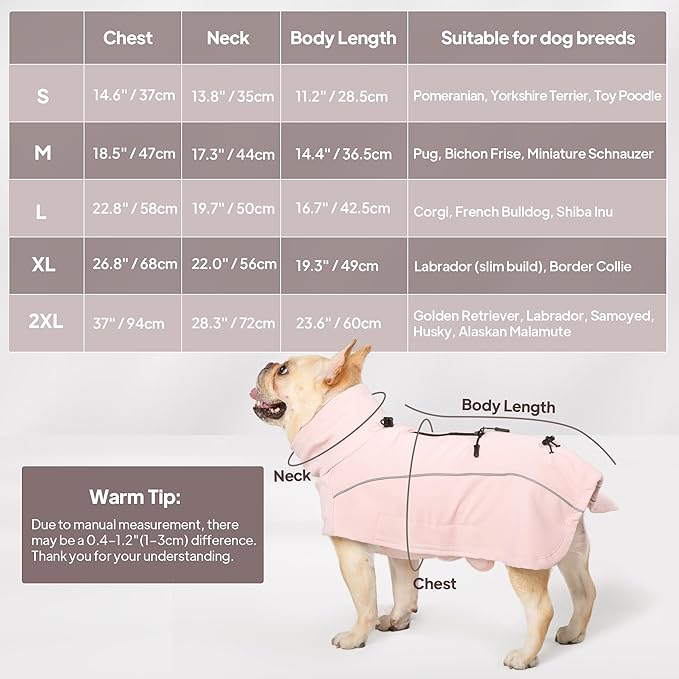 Dog Coat Warm Dog Winter Coat Waterproof Dogs Jacket with Reflective Pet Fleece Vest Zip-Up Cold Weather Coats for Large Dogs Turtleneck Windproof Coats (Pink,X-Large)
