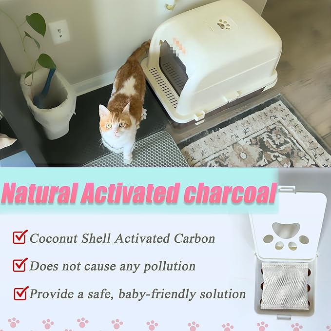PurifyLogix 12 Pack Universal Odor Eliminator for Hooded Cat Litter Box, Natural Activated Charcoal Filters Refills, Cat Toilet Odor Control Replacement for Automatic Litter Box