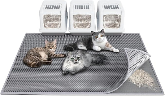 Waretary Cat Litter Box Mat: 47"x 36" Waterproof Kitty Cat Litter Trapping Mat, Easy-clean Double-layer Scatter Control Pad Rug(Grey)
