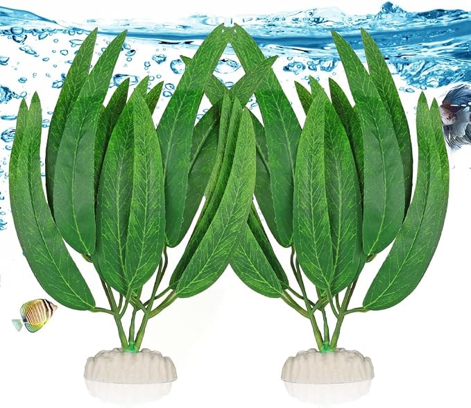 2Pcs Artificial Aquatic Plants Set - Lifelike Silk Fabric Leaves for Aquarium Decoration, Easy to Maintain, Vibrant Underwater Garden (Green)