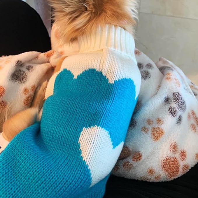 CHBORCHICEN Pet Dog Sweaters Classic Knitwear Turtleneck Winter Warm Puppy Clothing Cute Strawberry and Heart Doggie Sweater (Sky Blue, X-Small)