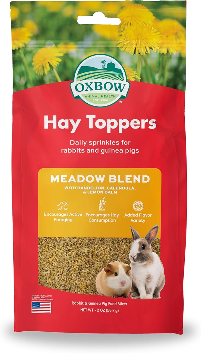 Oxbow Hay Toppers Meadow Blend, Bunny Treats, Foraging Enrichment for Rabbits, Chinchillas, Guinea Pigs, and Other Small Herbivores, Timothy Hay Topper, Premium Rabbit Food Additive, 2oz