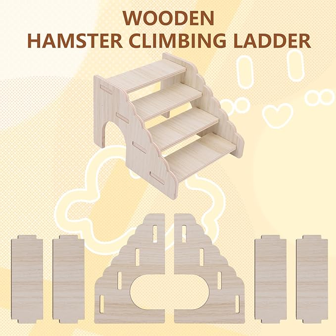 2 Pcs Hamster Hideouts, Wooden 2-Chamber Hideout-Tunnel Hamster Platform with Climbing Ladder