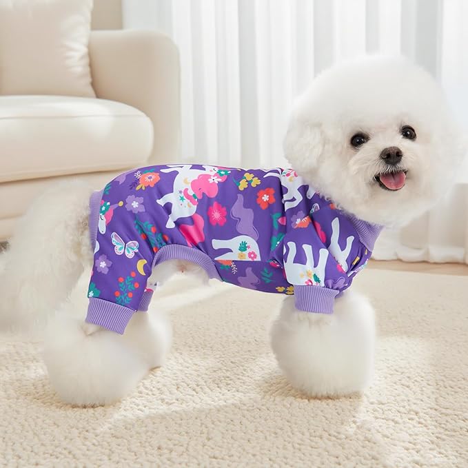 XPUDAC 4 Pieces Dog Pajamas for Small Medium Sized Dogs Stretchable Dog Pjs Soft Puppy Clothes Boy Girl Cats Pet Outfits, M