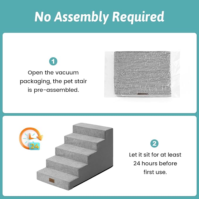 COZY KISS Dog Stairs for Small Dogs 17.7" H, 5 Step Gentle Incline Pet Step for Couch and Beds, Right-Angle Dog Ramp for Puppy Doggie Senior Cats, 17.7x29.5x17.7 Inch, Grey