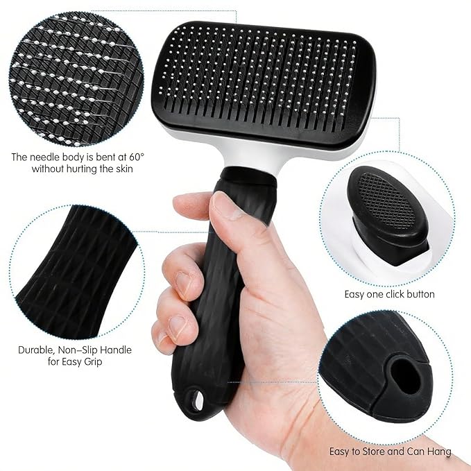 Self-Cleaning Slicker Brush, Dog Cat Bunny Pet Grooming Shedding Brush, Easy to Remove Loose Undercoat, Pet Massaging Tool Suitable for Pets with Long or Short Hair (Black)