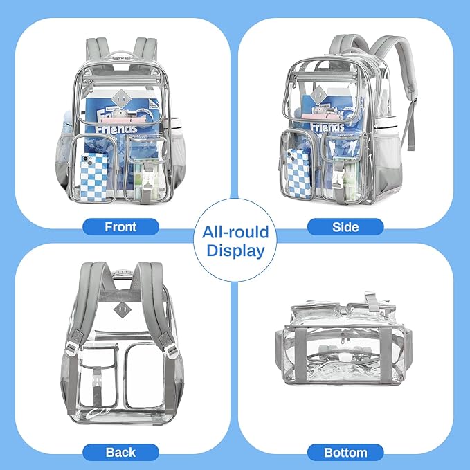 PIG PIG GIRL Clear Backpack for School,Heavy Duty PVC Transparent Bookbag for Girls Stadium Approved See Through Backpack
