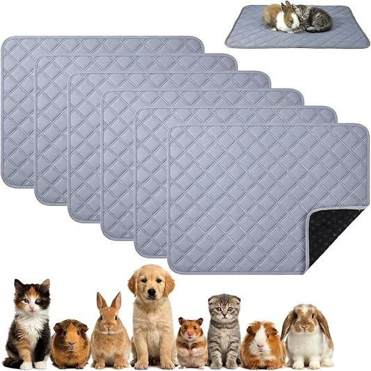 6 PCS Washable Guinea Pig Cage Liners, 24 X 18 Inch Leakage Prevention Rabbit Cage Liner Reusable Anti Slip Guinea Pig Pee Pads Absorbent Bunny Mat for Small Animals, Rabbits and Hamsters-Grey