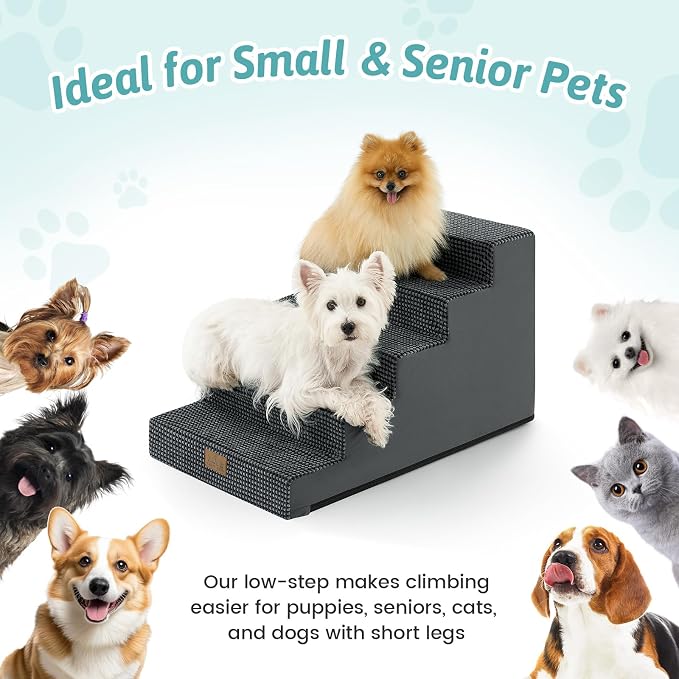 COZY KISS Dog Stairs for Small Dogs 17.7" H, 5-Step Gentle Incline Pet Step for Couch and Beds, Non-Slip Dog Ramp for Puppy Doggie Senior Cats, 17.7x29.5x17.7 Inch, Charcoal Grey