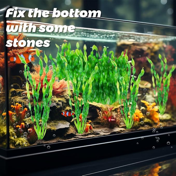Ameliade 12 PCS Aquarium Artificial Soft Plastic Seaweed Plants Decor | 12 Inch Tall Seaweed Fish Tank Decorations, Aquarium Accessories for Large Fish Tanks, Betta Goldfish Big Bowl Ornament