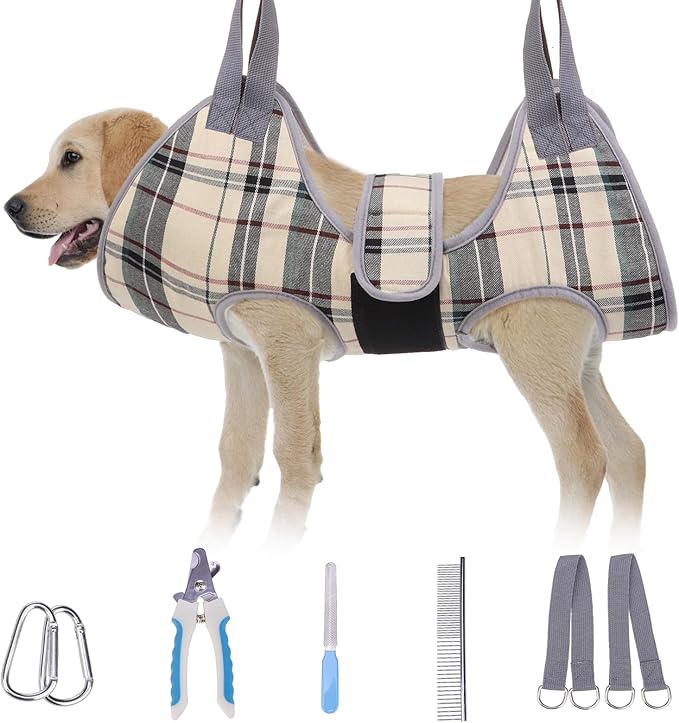BEAUTYZOO Dog Grooming Hammock for Large Dogs, 11-15" Leg Spacing Up to 60lbs, Thick Breathable Dog Sling for Nail Trimming, Anti-Escape Harness Wide Neck Support, Grooming Sling for Dogs Cats