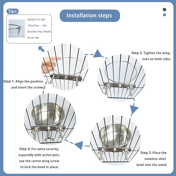 Stainless Steel Pet Crate Bowls, 2-Pack Rabbit Food Water Bowls No Spill Removable Hanging Parrot Feeding Cups Kennel Feeder Coop Cup for Small Medium Pets Birds Bunnies Cats Dogs (S+M)