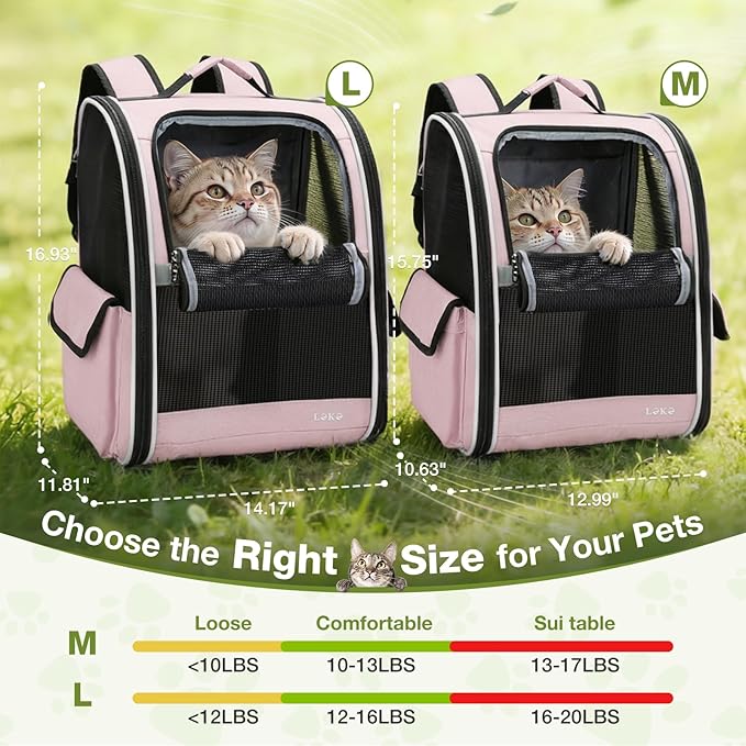 Lekereise Cat Backpack Carriers, Dog Carrier Backpacks with Breathable Mesh for Small Medium Cats Dogs Puppy Up to 17 Lbs, Pet Foldable Carrying Backpack Ventilated for Travel Hiking Collapsible