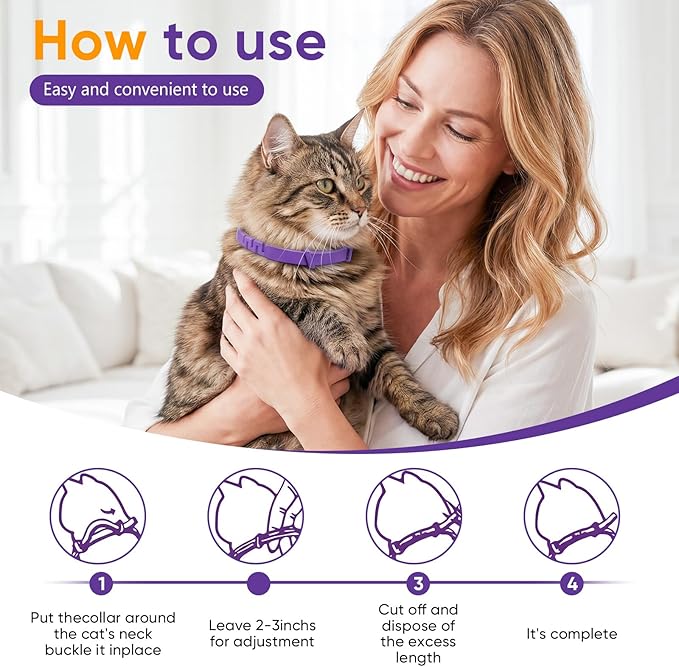 Cat Calming Collar, 4-Pack Pheromone Collars for Cats – Adjustable 15″, Up to 4 Weeks Lasting Stress & Anxiety Relief, Helps Reduce Noise Fear, Scratching & Separation Anxiety