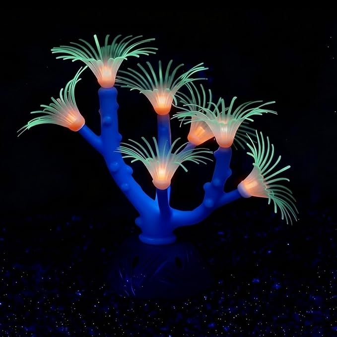 ZtohPyo Aquarium Coral Plant Ornament with Glowing Effect, Silicone Soft Fish Tank Decorations, Artificial Glow in The Dark Plant Ornament for Fish Tank Landscape Decoration