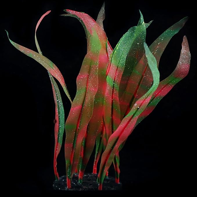 2Pcs Soft Silicone Aquarium Plants Glowing Kelp Fish Tank Plants Decor Artificial Aquarium Plant Decoration Simulation Artificial Water Grass for Fish Tank,Red,7inch