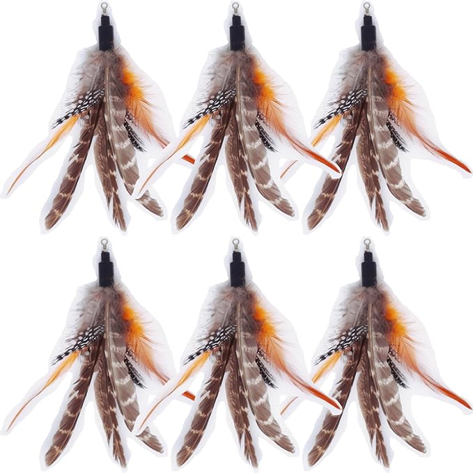 miwoowim Feather Cat Toys, Replacement Wand Refills, Assorted Colors (6 Feather Refills)