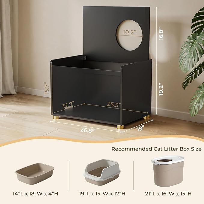 Amunrbrek Top Entry Litter Box Enclosure, Flip Top Cat Litter Box Furniture with Scratch Mat, Stylish Hidden Cat Washroom for Large Cats (Black)