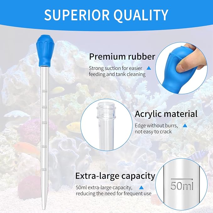 2 Pieces Long Pipette for Fish Tank Coral Food Feeder Long Syringe Reef Coral Food Spot Feeder Tube for Reef Aquatic Plant Spider Snake Lizard