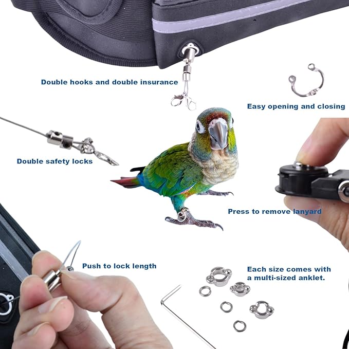 Hands-Free Bird Harnesses Suitable for Cycling and Driving Outdoors and Belts self-retracting Fanny Pack Bird Leash suirtable for Parrots Conures Cockatiels