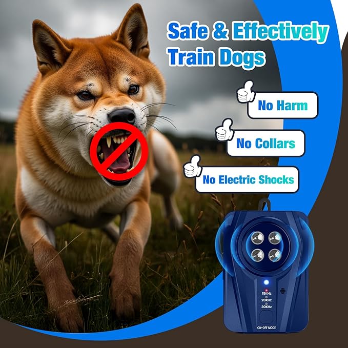 Queenmew Dog Bark Deterrent Devices, Automatic Anti Barking Device with 4 Ultrasonic Transmitters Long Range 50FT, 3 Mode Rechargble Barking Control Devices, Effective Stop Bark Box Outdoor & Indoor