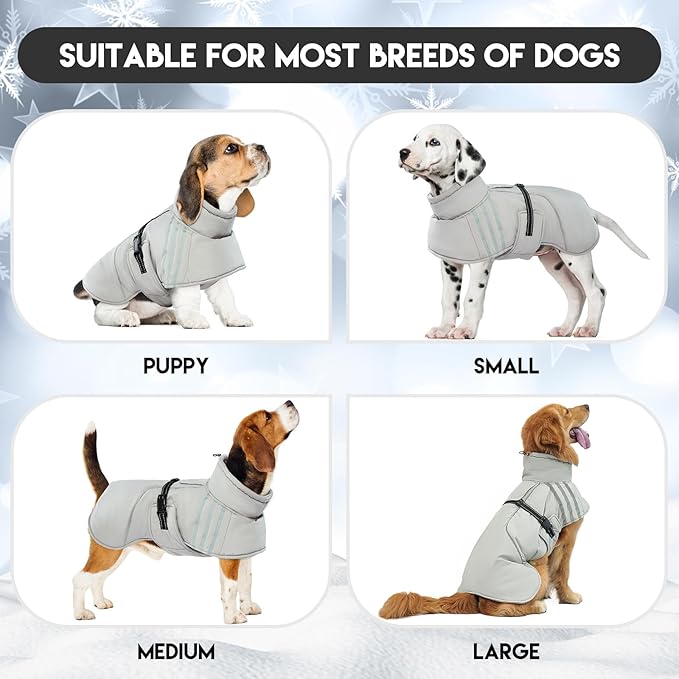 Warm Dog Coat - Reflective Fleece Jacket, Waterproof Windproof Winter Coat - Adjustable Turtleneck - For Small, Medium & Large Dogs