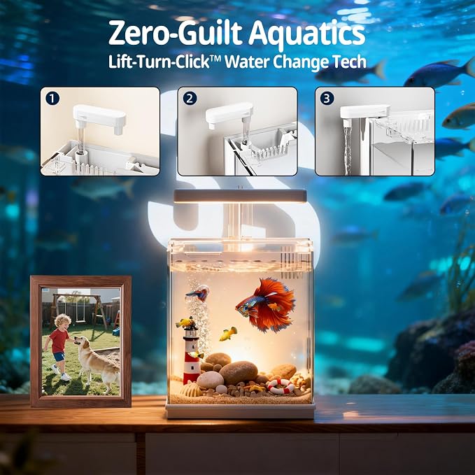 AQUASMITH Betta Fish Tank, 2 Gallon All-in-One Aquarium Kit with Filtration & LED Light, Self-Cleaning Aquarium for Beginners, Kids, Gifts for Men, Teen Boys
