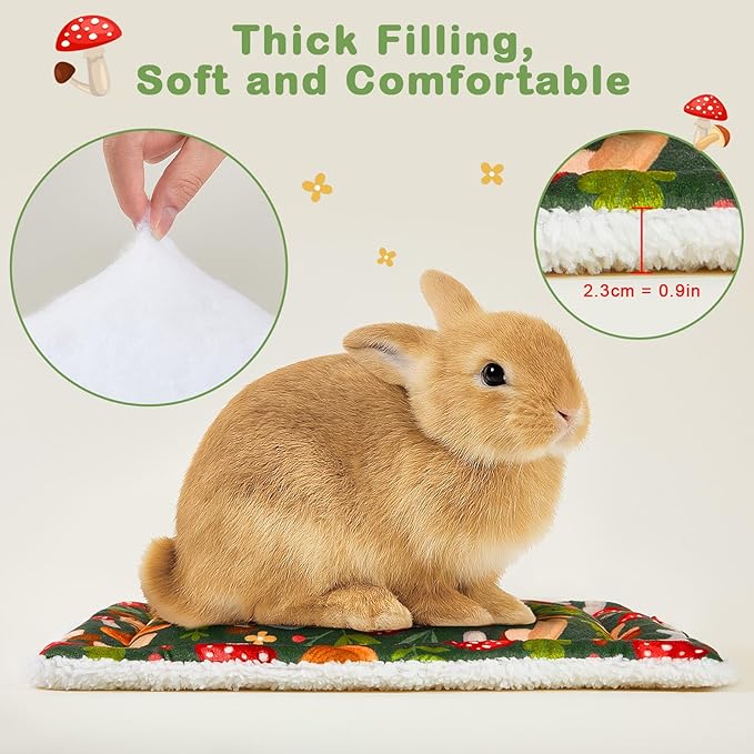Glittme 2Pcs Bunny Bed Rabbit Bed for Indoor Cage Soft Guinea Pig Bed Fleece Mat Pad Warm Small Animal Bedding Accessories for Hamster Ferret Washable Non-Slip Rabbit Hide House Liner