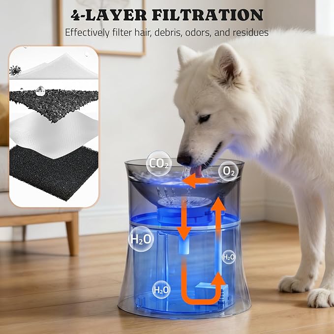 Pawtners Dog Water Fountain with Vortex Filter,1 Gal/3.5L Elevated Dog Water Bowl for Large Dogs Inside,Automatic Pet Fountain, Deep Drinking Area and Quiet Pump,10" H