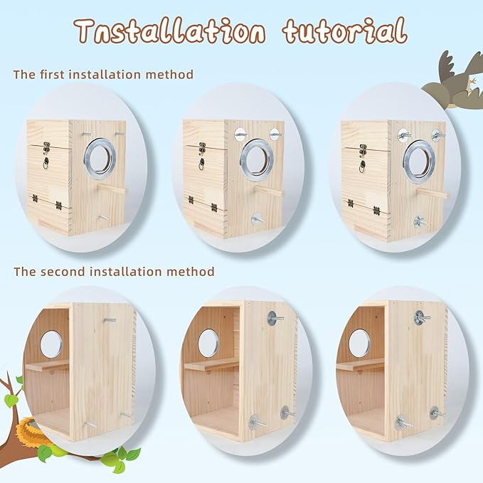 Parakeet Nesting Box Transparent Design, Natural Wood Bird Nest Breeding Box with Perch, Acrylic Bird House for Cage Bird Nesting Box for Small Cockatiel Lovebirds Finch Parrot Canary S