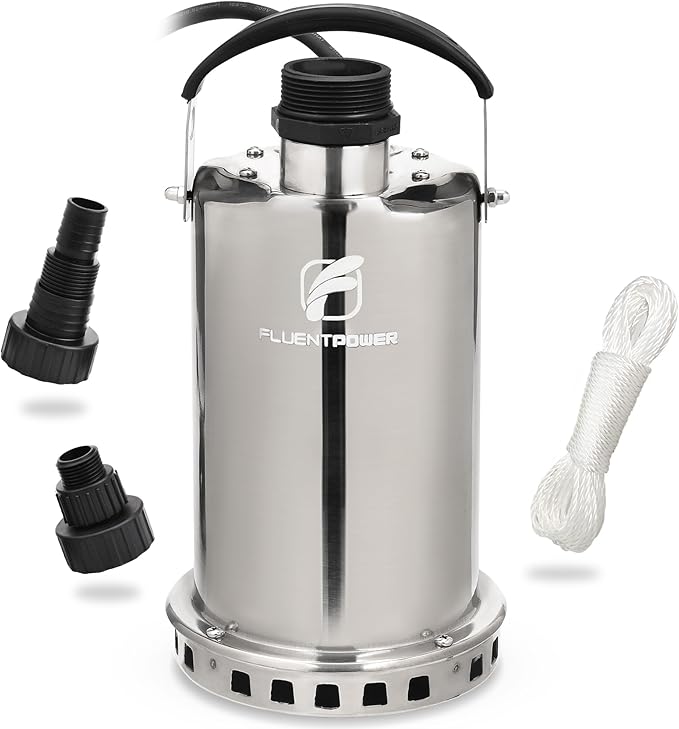 FLUENTPOWER 3/4HP Submersible Sump Pump, 3300GPH Stainless Steel Utility Water Pump, Manual Control with 26-Foot Cord for Pool Tub Garden Pond Basement Flood Cellar Draining