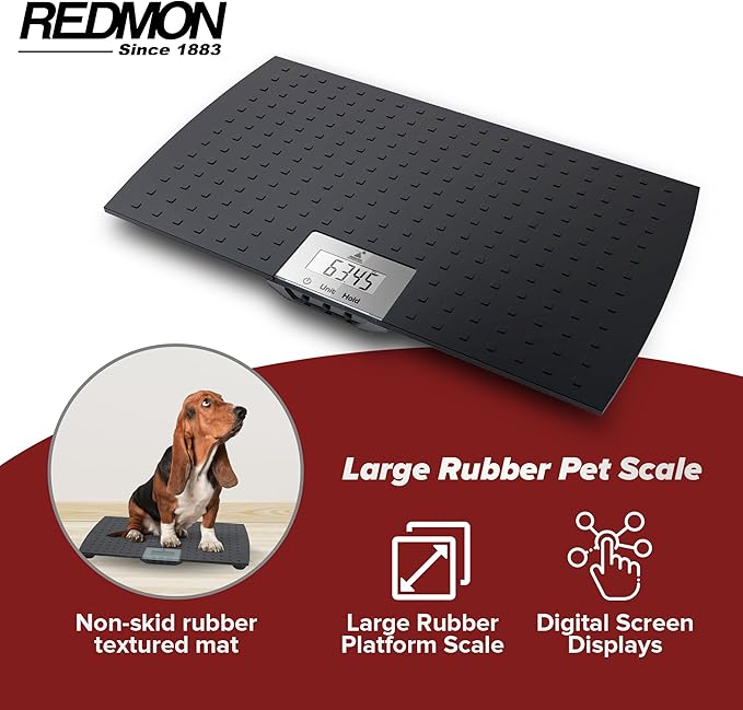 Redmon Digital Dog Scale for Large Pet & Animal with Non-Skid Mat, 225 Lb Capacity, Black - Portable Weighing Scale for Dogs, Puppies, Cats, and Livestock