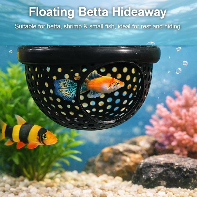 CZFDHP Betta Hammock, Floating Betta Hide, 6 PCS Fish Tank Decorations with Aquarium Plants, Betta Fish Tank Accessories for Resting and Hiding, Multi-Functional Play Spaces with Leaf Pads and Tunnel