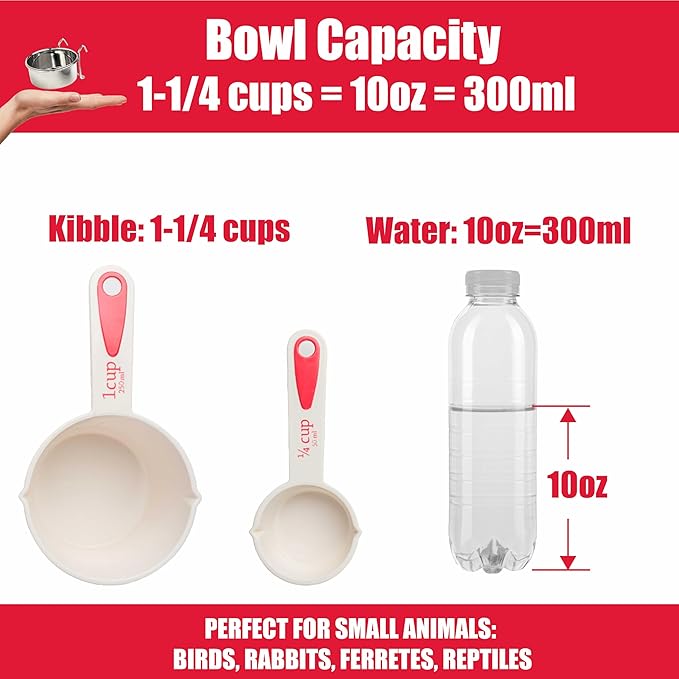 SPOT Stainless Steel Mini Coop Cup with Wire Hooks – 10 oz Small Pet Food & Water Bowl, Rust-Resistant & Easy to Clean, Attaches to Cages for Birds, Parrots, Rabbits, Ferrets, Rats & Small Pets