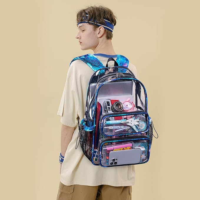 CAMTOP Clear Backpack Heavy Duty Transparent Bag See Through BookBag for Student School Work Festival Sport Travel (Starry Sky)