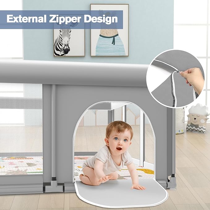 Baby Playpen with Mat 74" ×50", Large Play Yards Indoor & Outdoor, Sturdy Safety Baby Play Pen with Soft Breathable Mesh, Toddlers Play Pen with Anti-Slip Base, Waterproof Mat Included