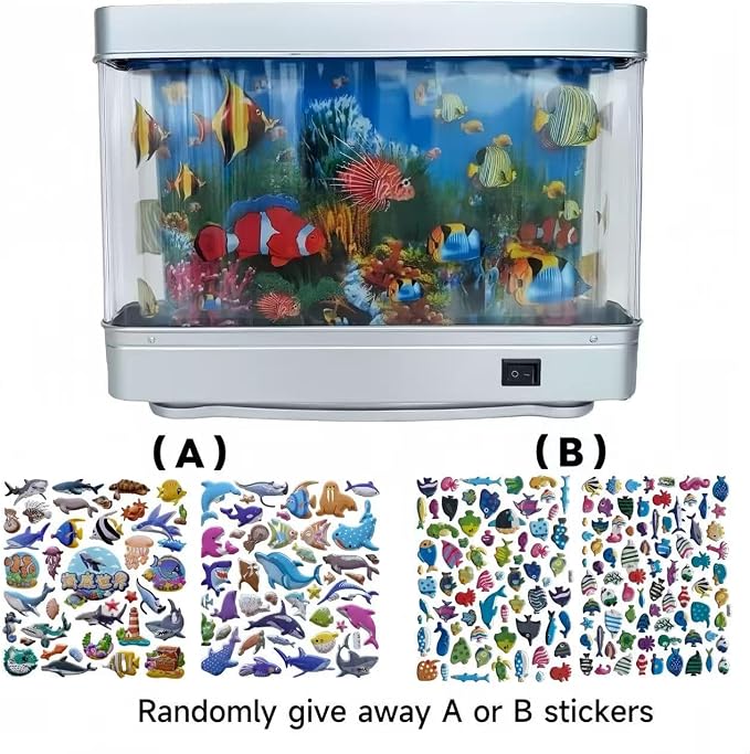 Fake Fish Tank Lamp - Moving Aquarium Night Light with Virtual Ocean Effect, 80s Retro Design for Adult Relaxation, Frutiger Aero Artificial Aquarium Decorative Lamp (US Plug)