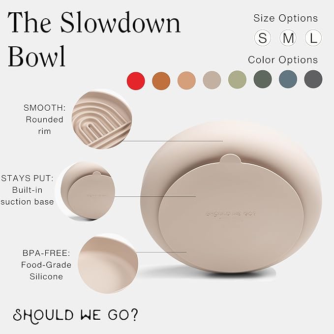 Should We Go? Slow Feeder for Dogs & Puppies, The Slowdown Bowl Silicone Slow Eating, Modern Lick Mat Design, Reduces Gulping, Fits 2 Cups, 7.5” Across x 1.5” Tall, Mealtime Challenge, Medium-Cherry