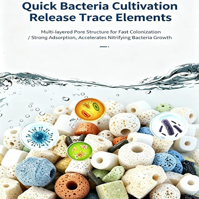 Aquarium Filter Media Set 12-in-1 Mix with Ceramic Rings | Bio Balls & Porous Media | 5.5 lbs (2500g) with Mesh Bag for Freshwater/Saltwater Fish Tanks, Ponds & Canister Filters