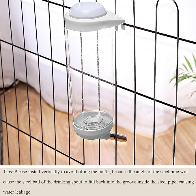 No-Drip 350ml Pet Water Bottle for Dogs & Small Animals (Rabbit/Hamster/Guinea Pig) - Adjustable Cage-Mounted Dispenser with Detachable Leak-Proof Design for Kennels/Crates, Grey
