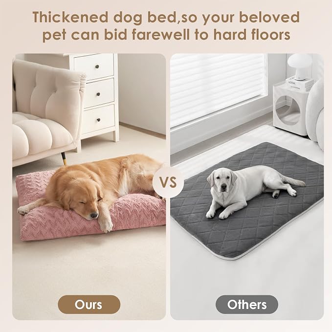 EHEYCIGA Washable Large Dog Bed for Crate 35x23 Inch, Kennel Pad for Dogs Up to 45 lbs, Plush and Comfy Pet Sleeping Mat, Pink