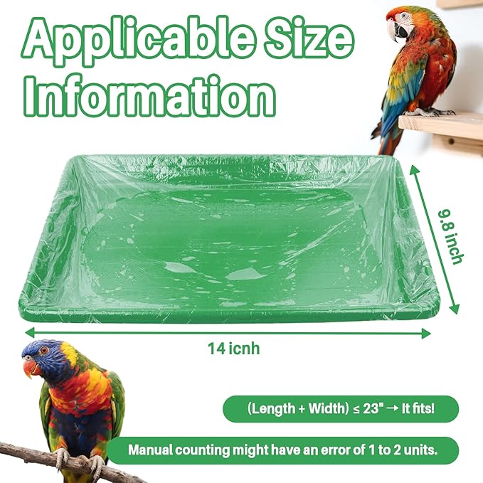 RAINFLOW Disposable Bird Cage Liner - 40PCS Elastic Plastic Small Animal Cage Liners Waterproof Easy to Clean Leakproof for Portable Birdcage Litter Box Liners for Parakeet Hedgehog Hamster (14x9.8in)