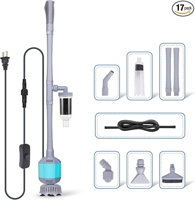 hygger 360GPH Electric Aquarium Gravel Cleaner, 5 in 1 Automatic Fish Tank Cleaning Tool Set Vacuum Water Changer Sand Washer Filter Siphon Adjustable Length 15W