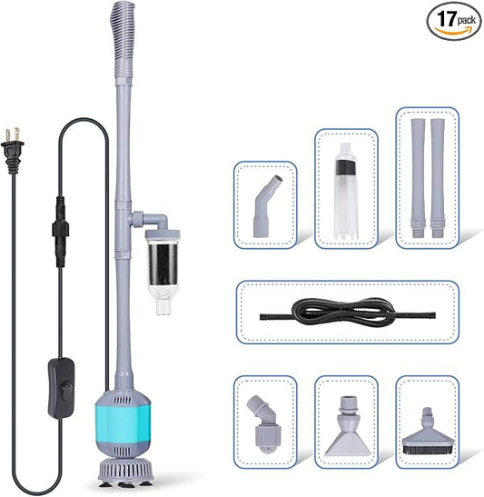 hygger 360GPH Electric Aquarium Gravel Cleaner, 5 in 1 Automatic Fish Tank Cleaning Tool Set Vacuum Water Changer Sand Washer Filter Siphon Adjustable Length 15W