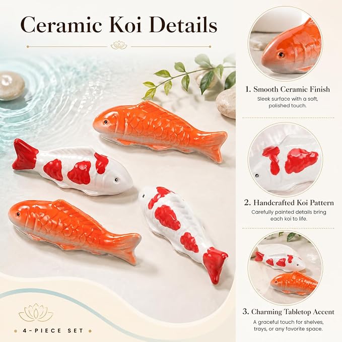 Garneck 4pcs Koi Fish Decor Floating Ceramic: Aquarium Ornaments Figurines for Tank Bowl Pond Desktop Water Feature Garden Pool Red Orange White Statue Accessories Display