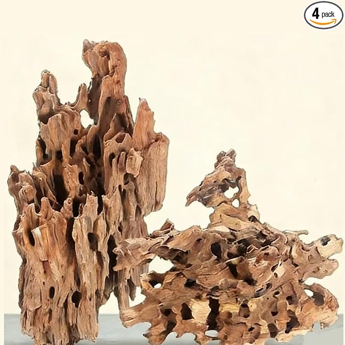 4 Pcs Natural Aquarium Driftwood Shrimp Wood, 3.94-5.91" (10-15cm) Assorted Branches & Trunk, Terrarium Ornament & Habitat Decor for Fish, Shrimp and Reptiles