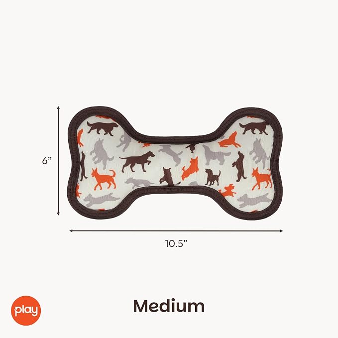 P.L.A.Y. Stuffed Dog Toys, ECO Bones - Extra Durable Squeaker Chew Toy, Great for Teething Puppies & Small, Medium, Large Dog Breeds - Machine Washable, Recycled Materials (Scout & About, Medium)