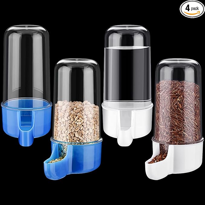 Weewooday 4 Pieces Automatic Bird Feeder Cage Water Dispenser Bird Water Feeder Hamster Cage Waterer Accessory Drinker Bottle for Hamster Parrot(Classic Style,Blue, White,200 ml)