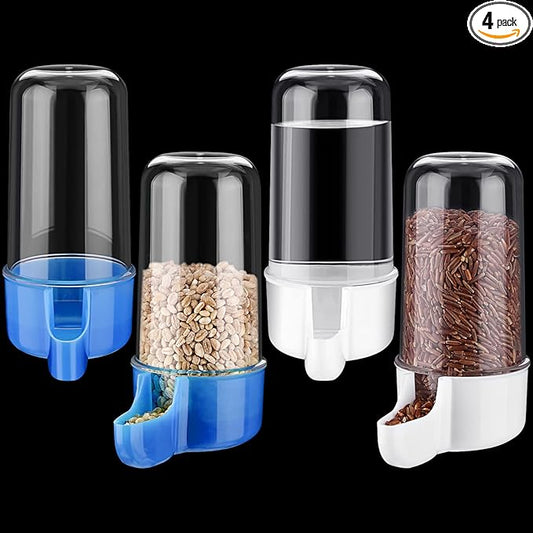 Weewooday 4 Pieces Automatic Bird Feeder Cage Water Dispenser Bird Water Feeder Hamster Cage Waterer Accessory Drinker Bottle for Hamster Parrot(Classic Style,Blue, White,200 ml)